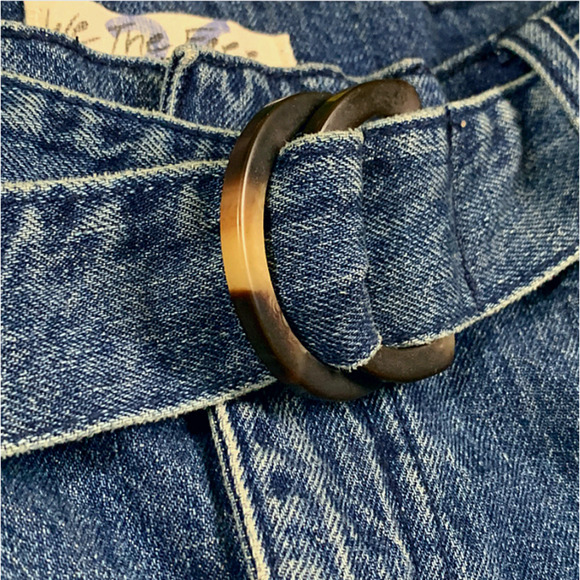 Free People Jade Denim Belted Pleat Front Skirt w/Pockets Indigo Blue SZ 26 NWT - Picture 7 of 11